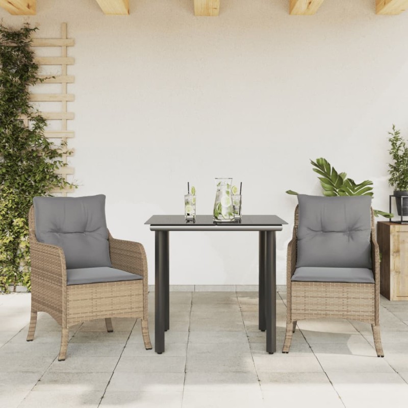 vidaXL Set comedor de jardín 3 pzas con cojines ratán sintético beige vidaXL Set comedor de jardín 3 pzas con cojines ratán sintético beige