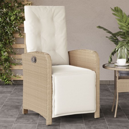 vidaXL Sillón reclinable de jardín con reposapiés ratán PE beige