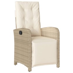 vidaXL Sillón reclinable de jardín con reposapiés ratán PE beige