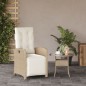 vidaXL Sillón reclinable de jardín con reposapiés ratán PE beige vidaXL Sillón reclinable de jardín con reposapiés ratán PE beige