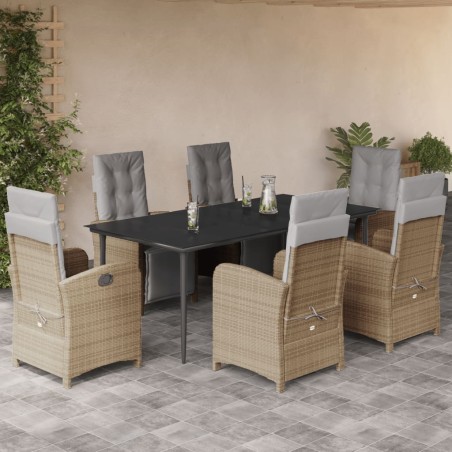vidaXL Set comedor de jardín 7 pzas con cojines ratán sintético beige