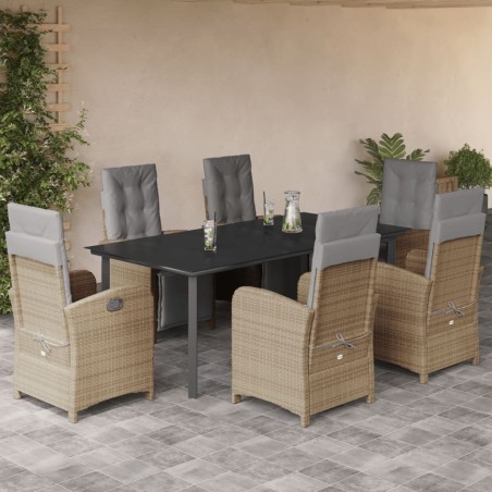 vidaXL Set comedor de jardín 7 pzas con cojines ratán sintético beige