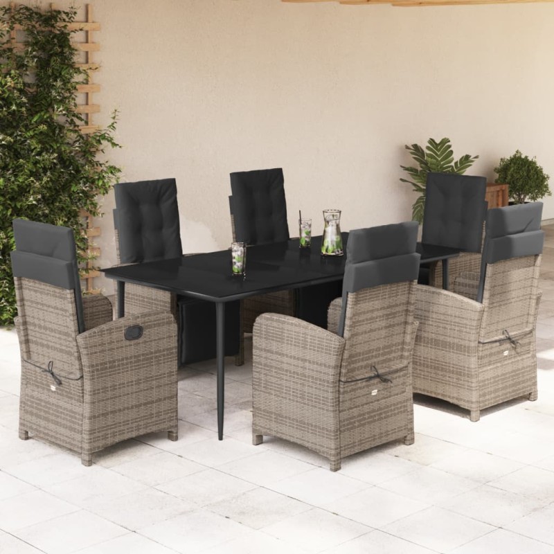 vidaXL Set comedor jardín 7 pzas y cojines ratán sintético gris vidaXL Set comedor jardín 7 pzas y cojines ratán sintético gris