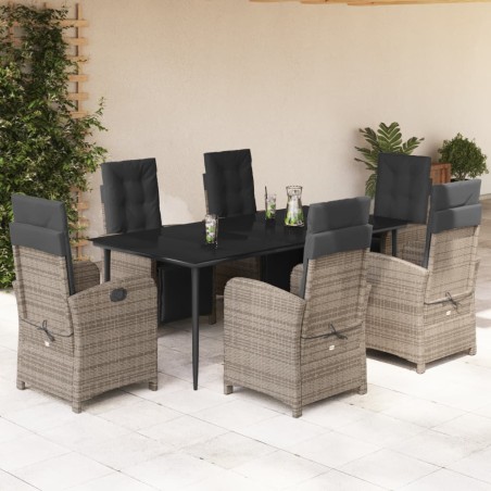 vidaXL Set comedor jardín 7 pzas y cojines ratán sintético gris