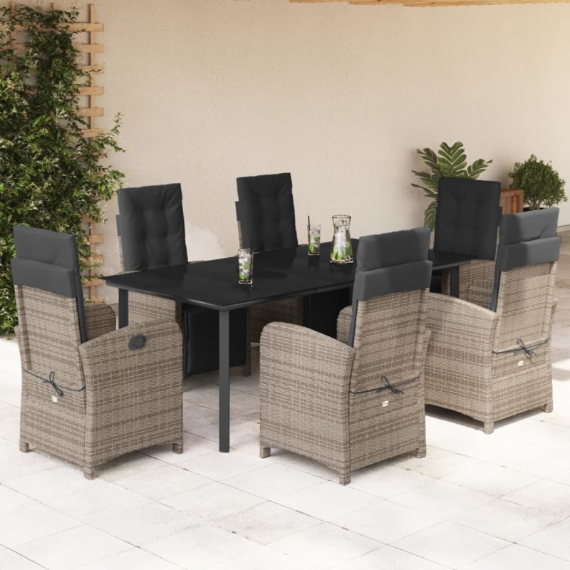 vidaXL Set comedor jardín 7 pzas y cojines ratán sintético gris vidaXL Set comedor jardín 7 pzas y cojines ratán sintético gris