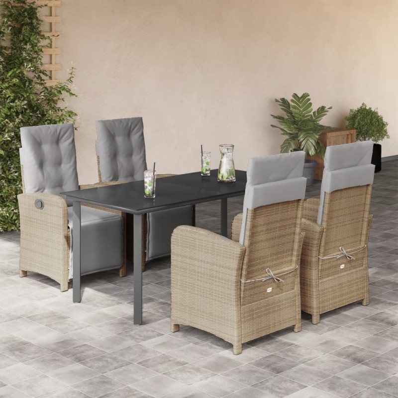 vidaXL Set comedor de jardín 5 pzas con cojines ratán sintético beige vidaXL Set comedor de jardín 5 pzas con cojines ratán sintético beige