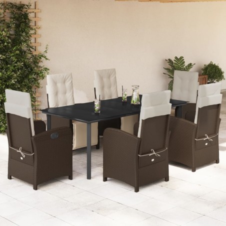 vidaXL Set comedor de jardín 7 pzas con cojines ratán sintético marrón