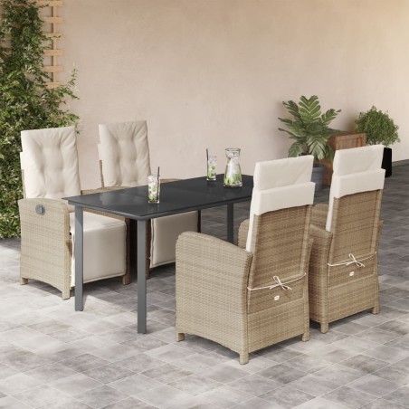 vidaXL Set comedor de jardín 5 pzas con cojines ratán sintético beige