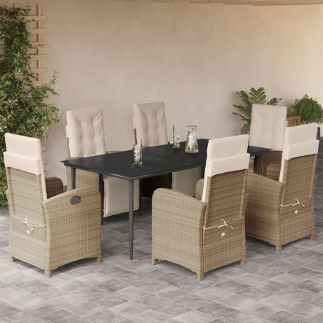 vidaXL Set comedor de jardín 7 pzas con cojines ratán sintético beige