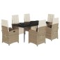 vidaXL Set comedor de jardín 7 pzas con cojines ratán sintético beige vidaXL Set comedor de jardín 7 pzas con cojines ratán sintético beige