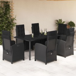 vidaXL Set de comedor de jardín 7 pzas y cojines ratán sintético negro