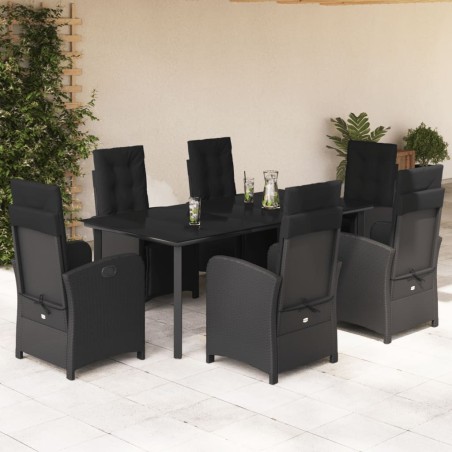 vidaXL Set de comedor de jardín 7 pzas y cojines ratán sintético negro