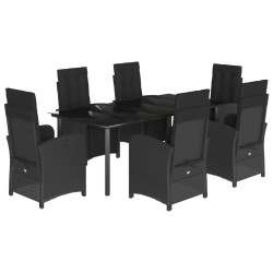 vidaXL Set de comedor de jardín 7 pzas y cojines ratán sintético negro