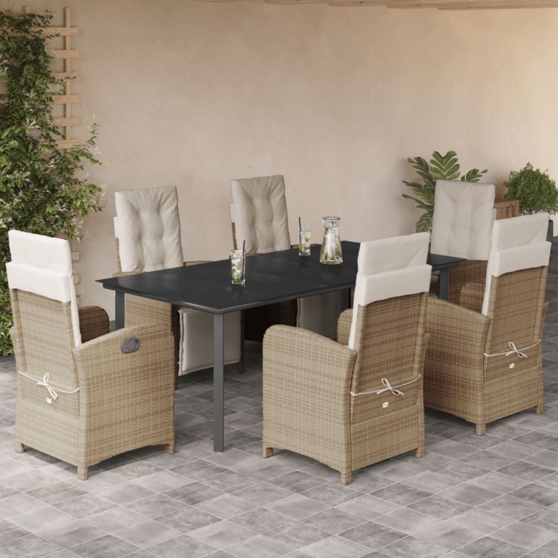 vidaXL Set comedor de jardín 7 pzas con cojines ratán sintético beige vidaXL Set comedor de jardín 7 pzas con cojines ratán sintético beige