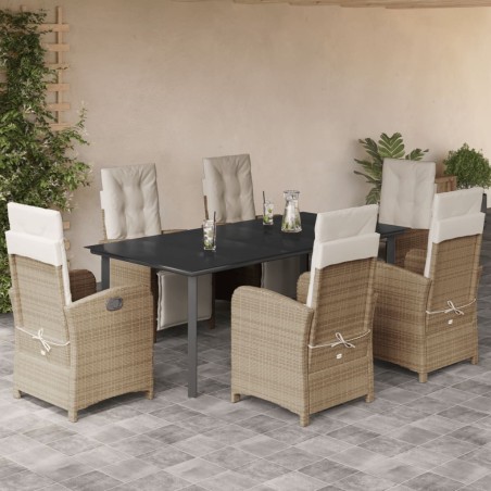 vidaXL Set comedor de jardín 7 pzas con cojines ratán sintético beige