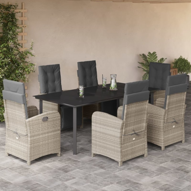 vidaXL Set comedor jardín 7 pzas y cojines ratán sintético gris claro vidaXL Set comedor jardín 7 pzas y cojines ratán sintético gris claro