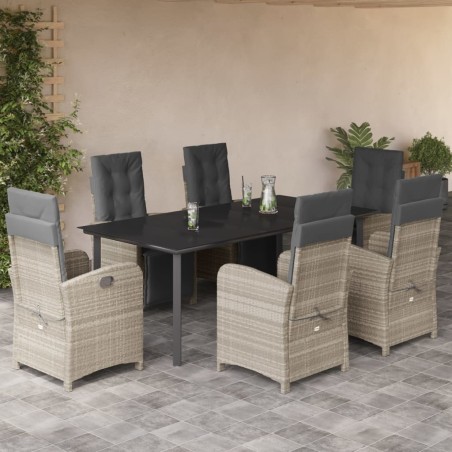 vidaXL Set comedor jardín 7 pzas y cojines ratán sintético gris claro
