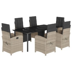 vidaXL Set comedor jardín 7 pzas y cojines ratán sintético gris claro