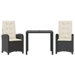 vidaXL Set comedor de jardín 3 pzas con cojines ratán sintético negro