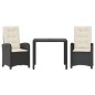 vidaXL Set comedor de jardín 3 pzas con cojines ratán sintético negro