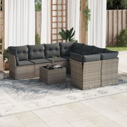 vidaXL Set de muebles de jardín 9 pzas y cojines ratán sintético gris