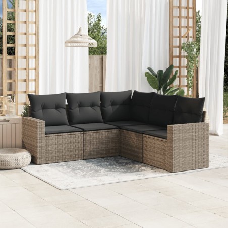 vidaXL Juego de sofás jardín con cojines 5 pzas ratán sintético gris