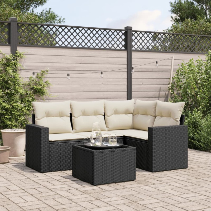 vidaXL Set de muebles de jardín 5 pzas y cojines ratán sintético negro vidaXL Set de muebles de jardín 5 pzas y cojines ratán sintético negro