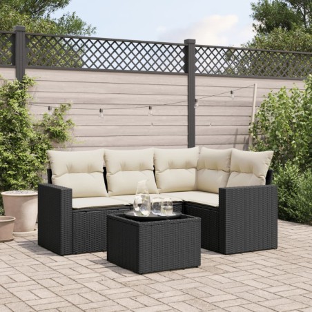 vidaXL Set de muebles de jardín 5 pzas y cojines ratán sintético negro