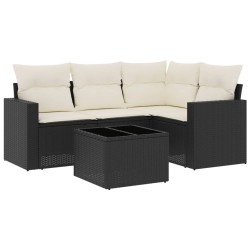 vidaXL Set de muebles de jardín 5 pzas y cojines ratán sintético negro