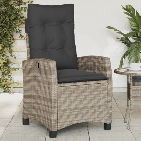vidaXL Sillón reclinable de jardín con cojines ratán sintético gris