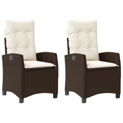 vidaXL Sillones reclinables jardín con cojines marrones 2 uds ratán PE