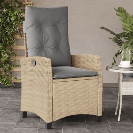 vidaXL Sillón reclinable de jardín con cojines ratán PE beige mixto