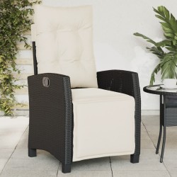 vidaXL Sillón reclinable de jardín con reposapiés ratán PE negro