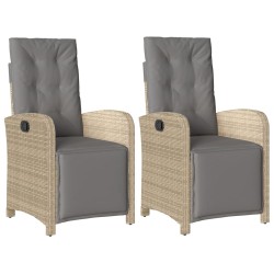 vidaXL Sillón reclinable jardín reposapiés 2 uds ratán PE beige mezcla