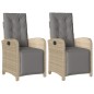 vidaXL Sillón reclinable jardín reposapiés 2 uds ratán PE beige mezcla vidaXL Sillón reclinable jardín reposapiés 2 uds ratán PE beige mezcla