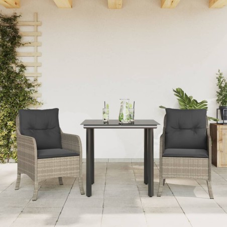 vidaXL Set comedor de jardín 3 pzas cojines ratán sintético gris claro