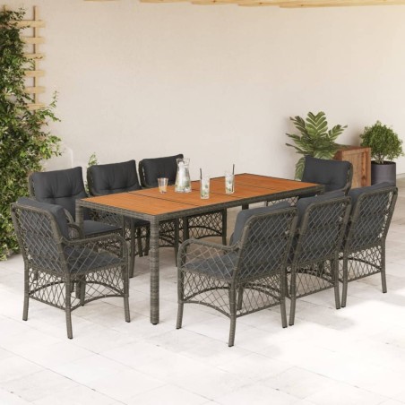 vidaXL Set comedor jardín 9 pzas y cojines ratán sintético gris