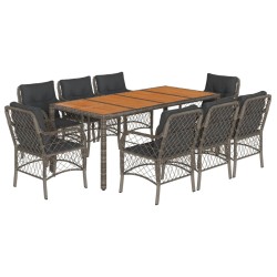 vidaXL Set comedor jardín 9 pzas y cojines ratán sintético gris