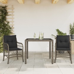 vidaXL Sillas y mesita de jardín con cojines 3 piezas ratán PE gris