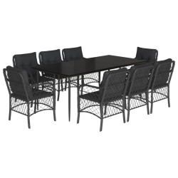 vidaXL Set de comedor de jardín 9 pzas y cojines ratán sintético negro