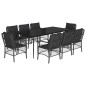 vidaXL Set de comedor de jardín 9 pzas y cojines ratán sintético negro