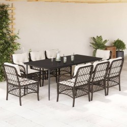 vidaXL Set comedor para jardín 9 pzas y cojines ratán sintético marrón