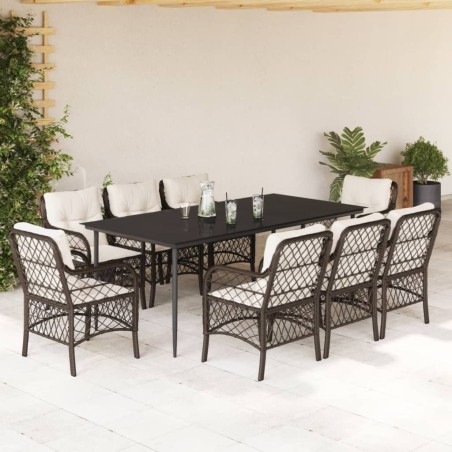 vidaXL Set comedor para jardín 9 pzas y cojines ratán sintético marrón