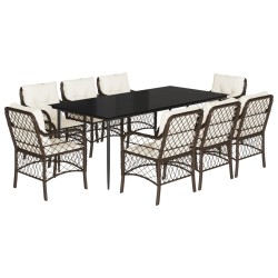 vidaXL Set comedor para jardín 9 pzas y cojines ratán sintético marrón