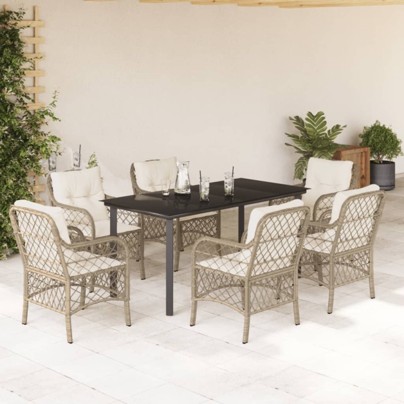 vidaXL Set comedor de jardín 7 pzas con cojines ratán sintético beige vidaXL Set comedor de jardín 7 pzas con cojines ratán sintético beige