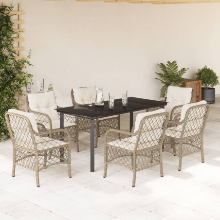 vidaXL Set comedor de jardín 7 pzas con cojines ratán sintético beige