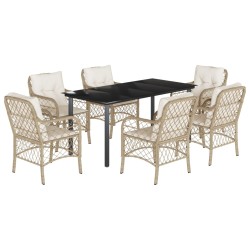 vidaXL Set comedor de jardín 7 pzas con cojines ratán sintético beige