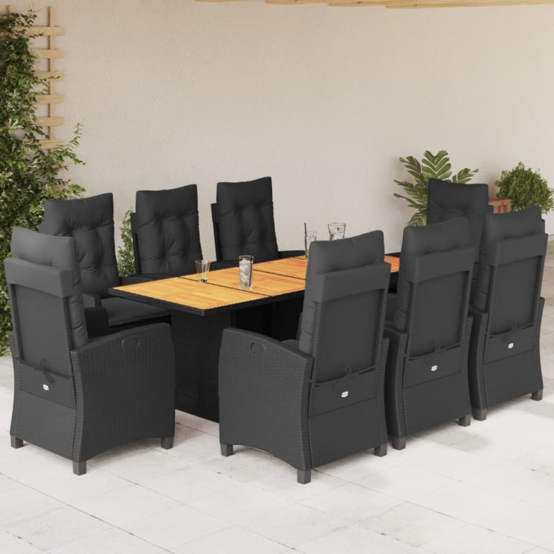 vidaXL Set de comedor de jardín 9 pzas y cojines ratán sintético negro vidaXL Set de comedor de jardín 9 pzas y cojines ratán sintético negro