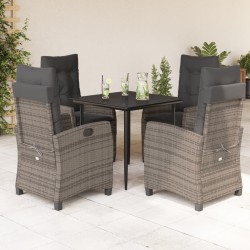 vidaXL Set comedor de jardín 5 piezas con cojines ratán sintético gris