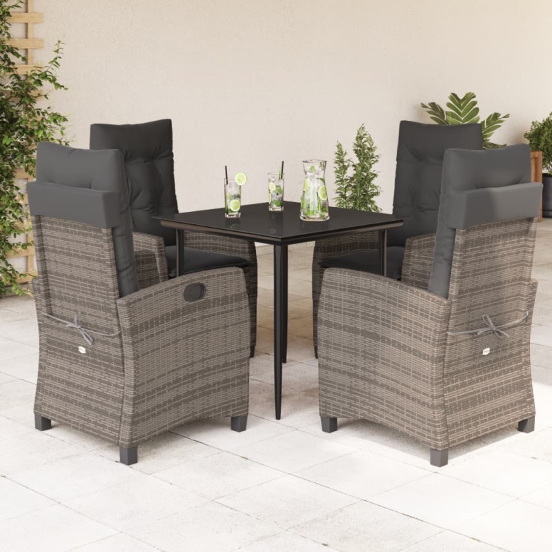 vidaXL Set comedor de jardín 5 piezas con cojines ratán sintético gris